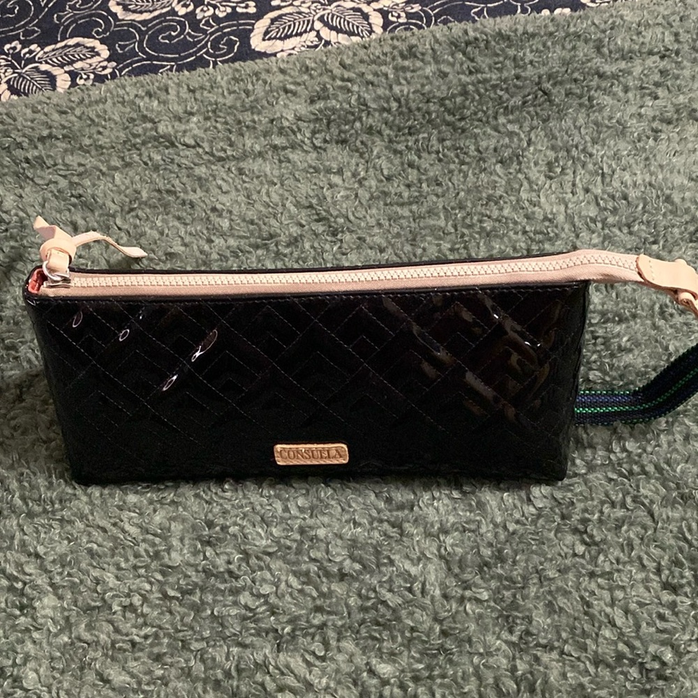 Consuela Tool Bag Black Patent Quilted Leather